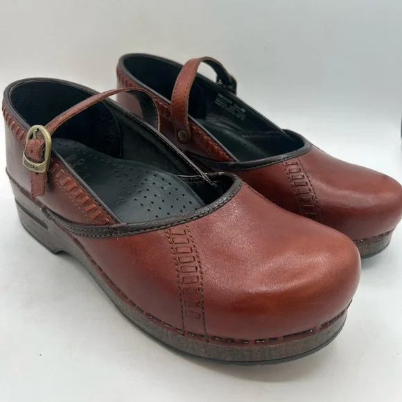 Dansko Marcella Mary Jane Clogs Red Brown Leather Shoes women’s 40 9.5-10 - Picture 3 of 11